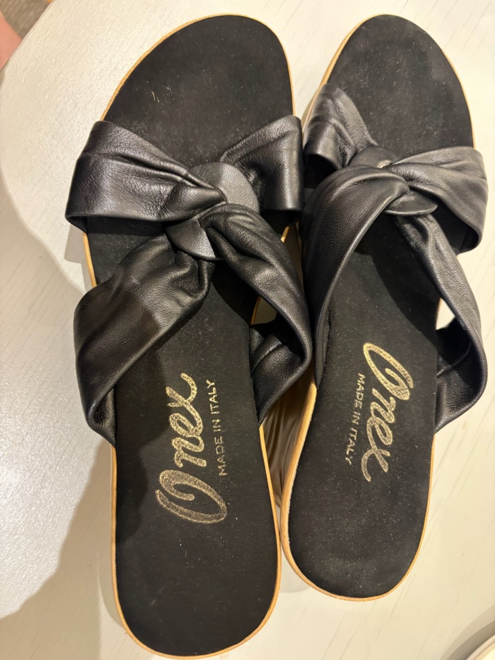 Onex Black Sail Wedge.  Made in Italy.  Sz 7.  Leather.